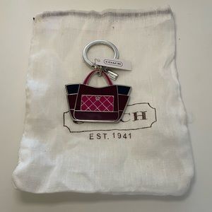 Coach Park Colorblock Tote Navy Pink Metal Key Fob Keyring